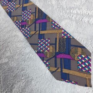 MBP Mens Brown Geometric Silk Tie Abstract Italian Fabric Made in USA Vintage